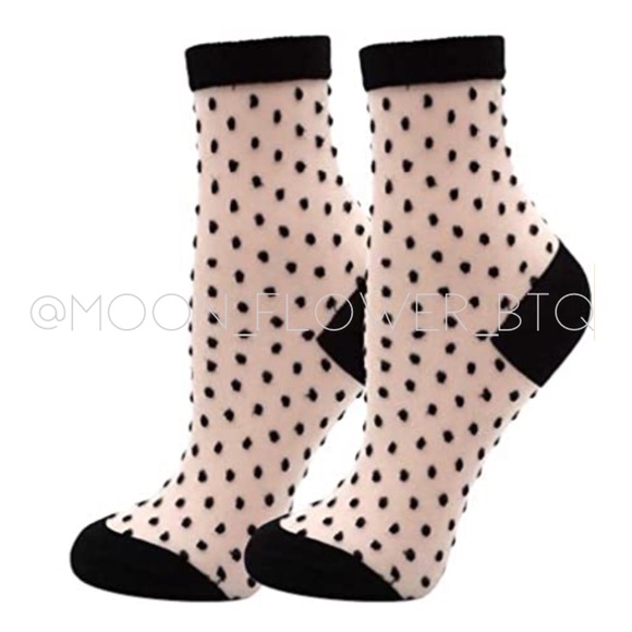 Polka Dot Sheer Mesh Transparent Nylon Socks Black - Picture 2 of 10